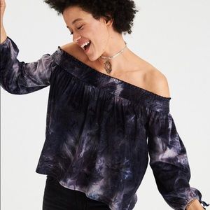 Tie Dye Crushed Velvet Off the Shoulder Top